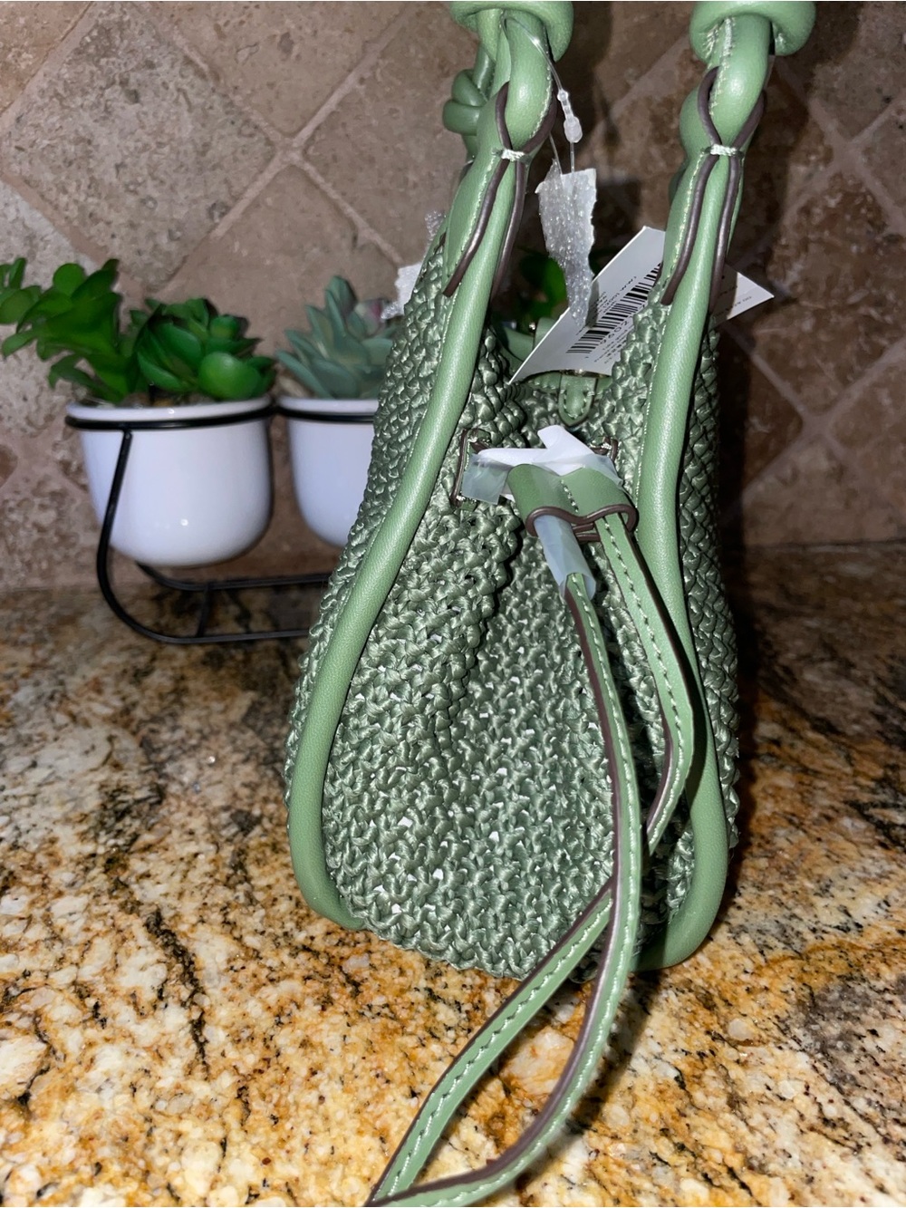 kate spade Olive Mini Straw cedar Stan stash bag NWT - Picture 10 of 12